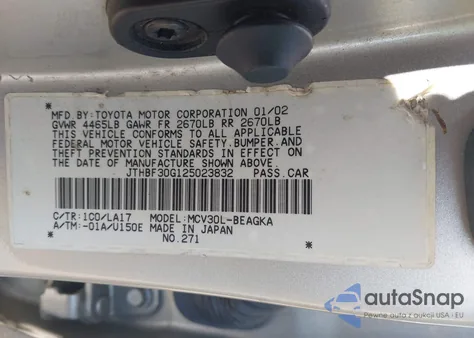 2002 Lexus Es 300 from USA, damaged, VIN JTHBF30G125023832